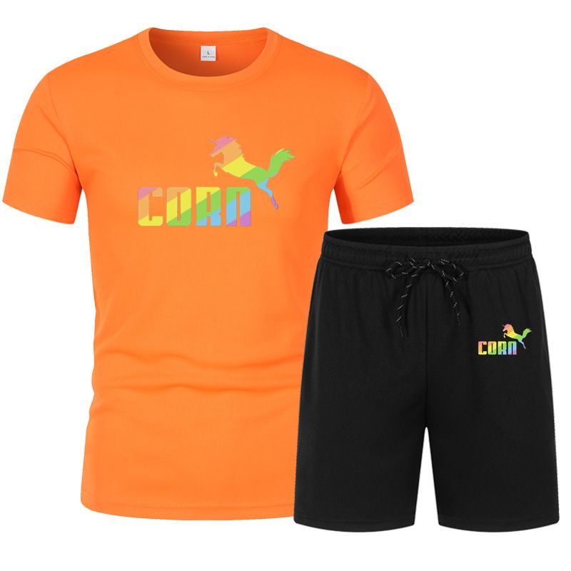 2023 men's Sportswear fitness suit running suit casual T-shirt+shorts suit breathable jogging Sportswear men's two-piece set_voghion.com
