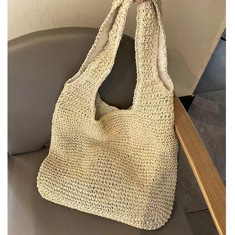 Bolsa de compras grande tejida de paja, estilo bosque, de gran capacidad, con tamaño y color ajustables._voghion.com