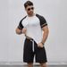 Short Sleeved T-Shirt And Shorts Two-Piece Set, Elastic Color Men's Raglan Sleeve Set_voghion.com
