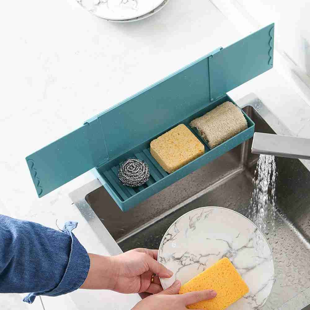 Basket Organizer Faucet Sink Organizer Sponge Storage Basket With Water Baffle Soap Drainer Shelf Holder Kitchen Accessories_voghion.com