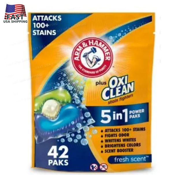 Conteggio di capsule profumate HAMMER Plus e 5 in 1 42 detersivo per bucato ARM Laundry OxiClean Detersivo Fresh_voghion.com