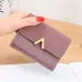 Women's Patchwork Metal V-shaped Decor Matte Short Small New Student Simple Buckle Wallet_voghion.com