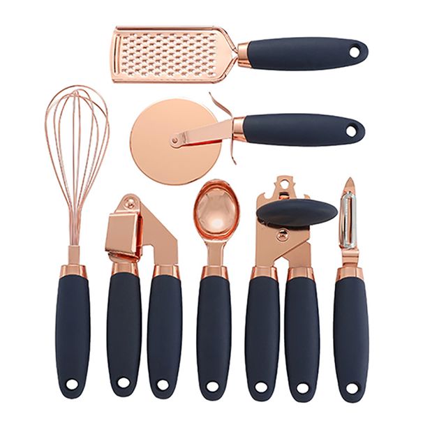 7PC Gadget Set Rose Gold Stainless Steel Garlic Press Cutter Scoop Peeler Cheese Grater Kitchenware Kitchen Accessories_voghion.com
