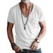Pocket Clothing Men's V-Neck Solid Color Plus Size Casual Short Sleeve T-Shirt_voghion.com