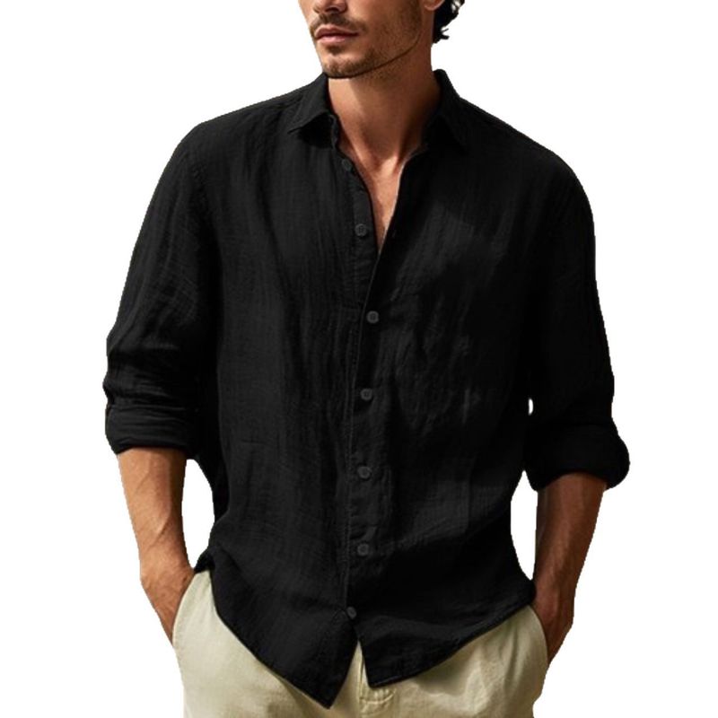 Men's Clothing Men's Tops Pure Cotton Shirt Solid Color Long Sleeved Shirt Men's Casual Cardigan Long Shirt Men_voghion.com