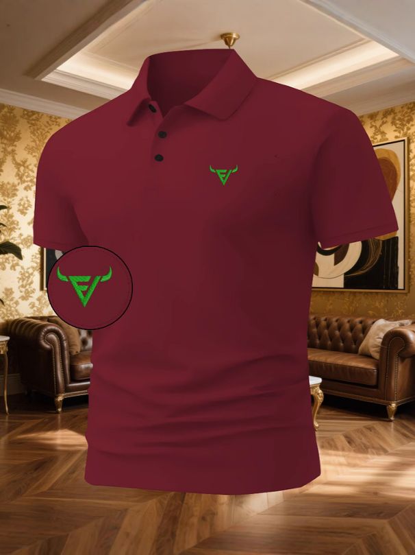 Men's Simple Business Casual Lapel Tops For Men, Exclusive Bull Head Embroidered Polo Shirts_voghion.com