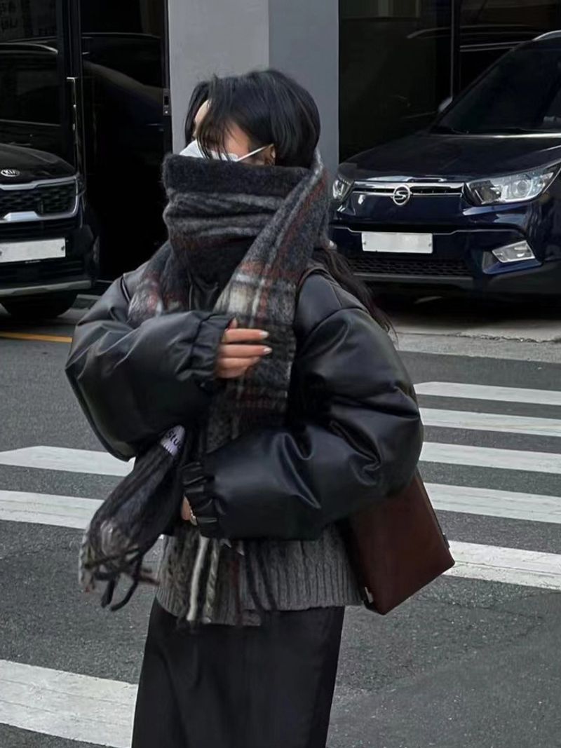 Kurze PU Leder Baumwolle Mantel frauen Winter Neue Verdickte Brot Mantel Frau Mantel frauen Puffer Jacke Jacken Für frauen_voghion.com