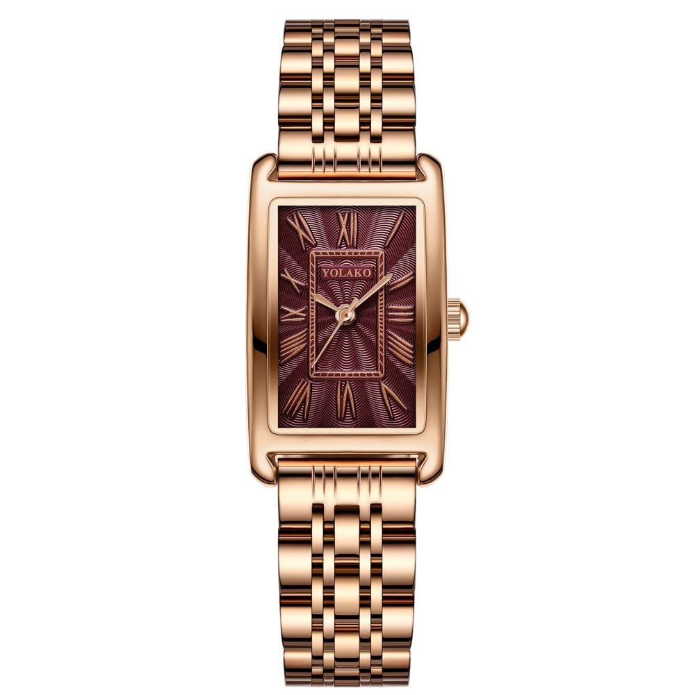 Mados tiesioginės transliacijos išpardavimas, plieninis dirželis, romėniško masto madingas laikrodis, kvadratinis moteriškas kvarcinis laikrodis_voghion.com