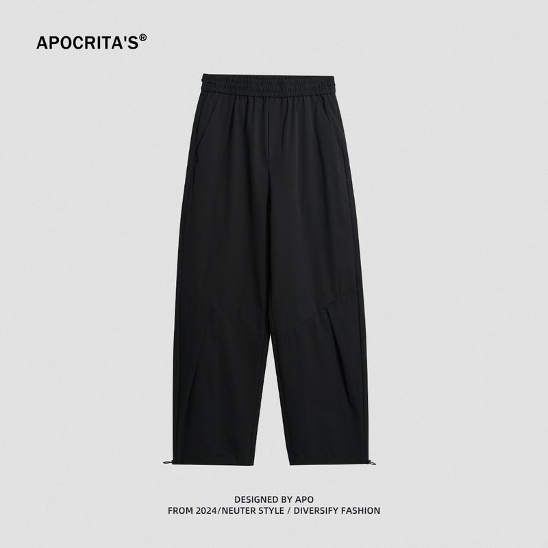 Herrenbekleidung Lockere Freizeithose Einfarbig Weites Bein Krawatte Kordelzug Jogginghose_voghion.com