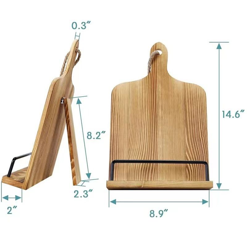 Verstelbare receptenstandaard van massief hout - Multifunctionele boek- en tablethouder voor aanrecht en bureau_voghion.com