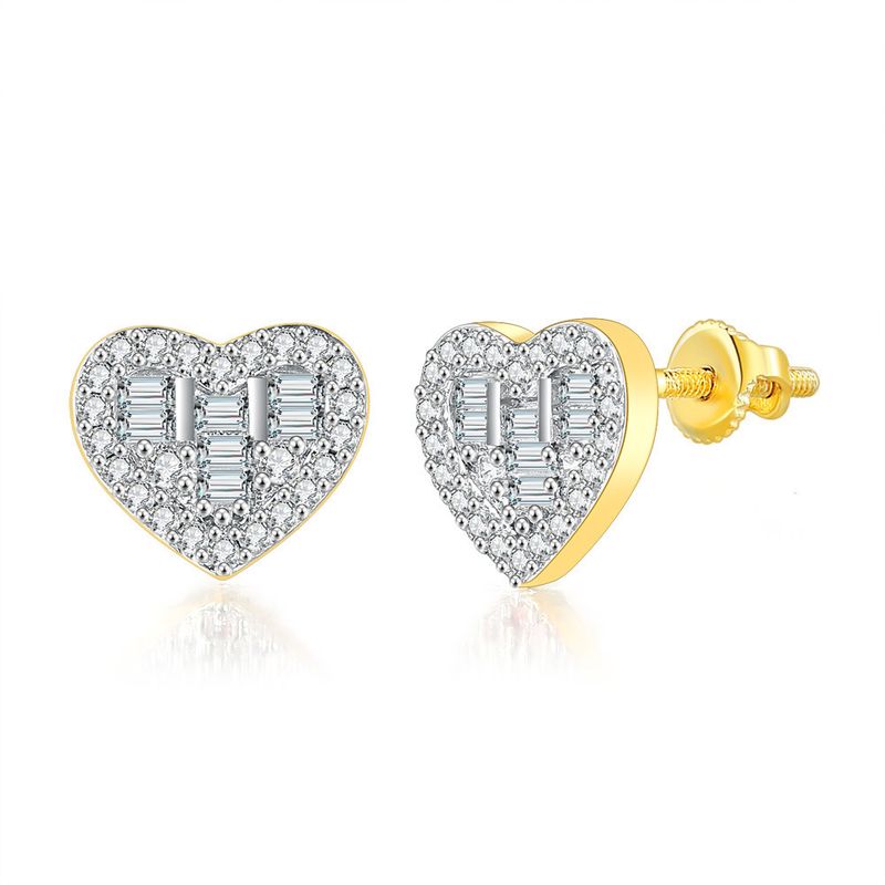 Simple heart shaped zircon necklace hip hop thread earrings for women color separated gold plated engagement jewelry set_voghion.com