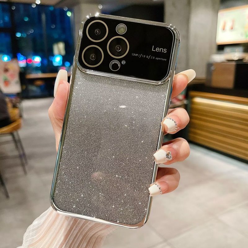 Geleidelijke glitter Bling Grote Venster Lens Bescherming Plating Telefoonhoesje Voor iPhone 14 12 11 13 Pro Max X XS XR 7 8 Plus_voghion.com