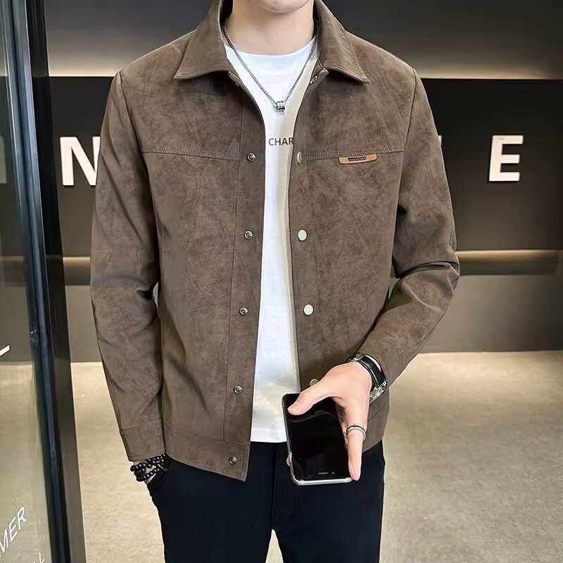 New Spring and Autumn Jacket, Men's Trendy Brand, High End, Flip Collar, Suede, Spring Clothes, Men's Jacket_voghion.com