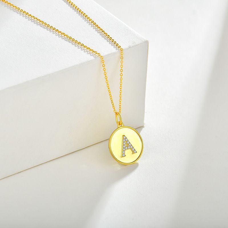 Collana con lettera A placcata in oro 14k e zirconi intarsiati, ciondolo in stile ins, gioielli in argento_voghion.com