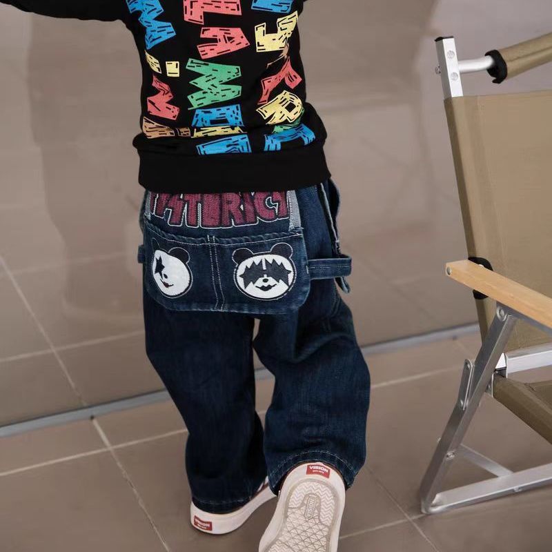 Boys Girls Children 2025 Autumn Winter New Trendy Brand Vintage Style Fleece-Lined Jeans For Toddlers And Kids One-Piece_voghion.com