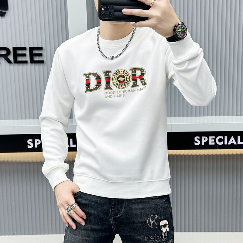 Herrenbekleidung Hot Drill geprägte Langarm Rundhals Herren leichte Luxusmodemarke High-End-Freizeit einfarbige Kapuzenpullover Herren_voghion.com