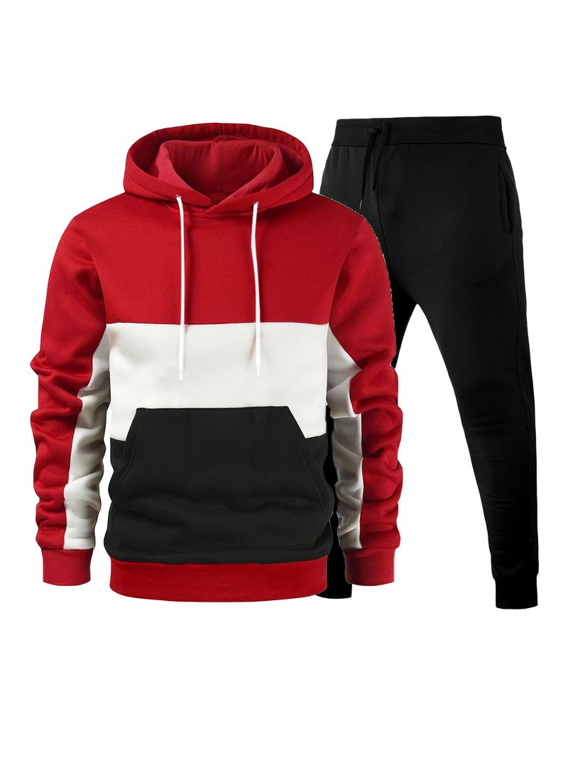 ​​"Men's Colorblock Hoodie & Jogger Set – Polyester Sportswear (Drawstring Waist) – M-XXXL"​​_voghion.com
