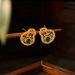 New gourd Fulu hollowed out filigree with Chinese style emerald earrings, fashionable and high-end, versatile earrings_voghion.com