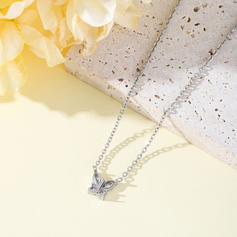Gioielli all'ingrosso Stile semplice Stile classico Colore solido Acciaio inossidabile 304 Strass Intarsio Collana pendente_voghion.com