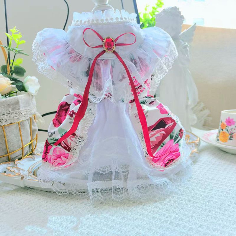 Pet Cat Dog Spring Summer Thin Fashionable Rose Lace Princess Dress For Small And Medium Dogs Teddy Bichon_voghion.com