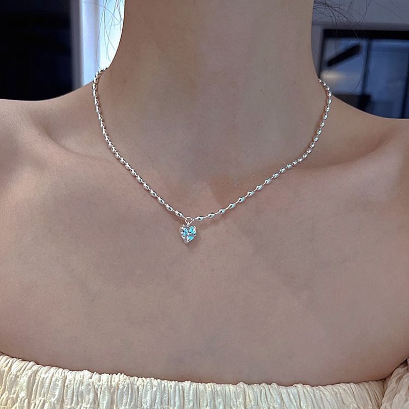 Sterl VENUS  Sier Love Heart Zircon Necklace for Women Girl Bead Vintage Water Drop Jewelry Girls' Gift                 s'_voghion.com
