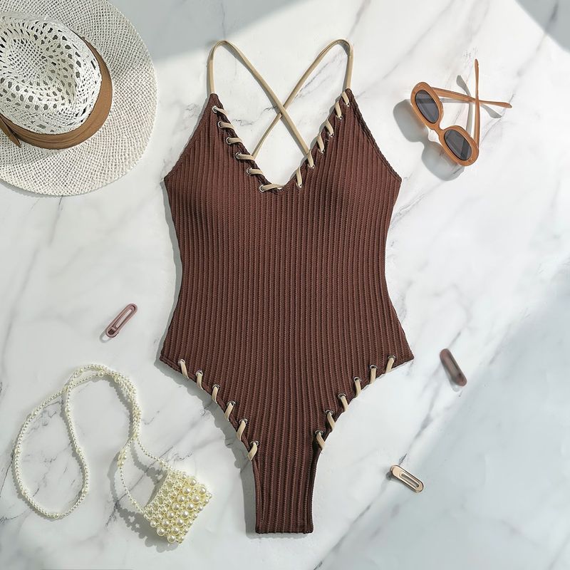 2025 New Sexy One-Piece Strap Slimming Swimsuit Backless Swimwear Solid Color Super Fairy With Chest_voghion.com
