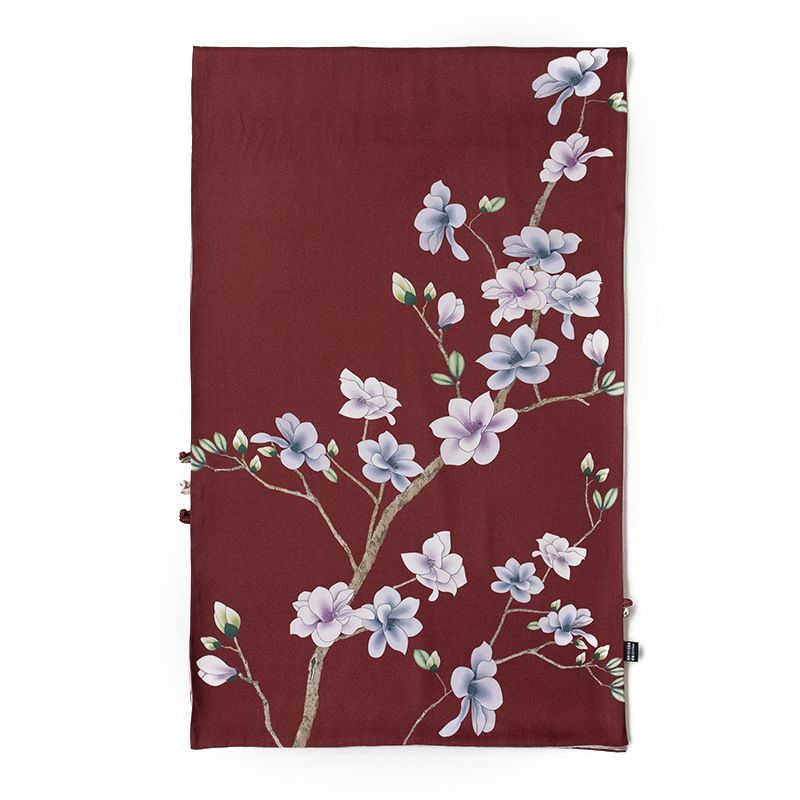 100 % Maulbeerseide, Geschenkbox 2024, Vier Jahreszeiten, Ziegelrot, bedruckt, dünner Luxus-Damenschal_voghion.com