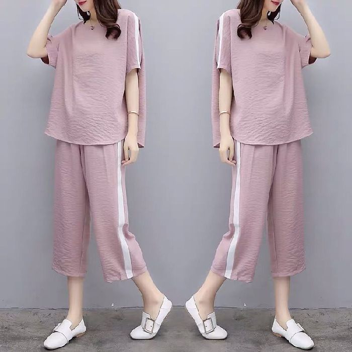 Audday, completo due pezzi estivo da donna in stile coreano, casual e ampio, con pantaloni a gamba larga, taglie forti_voghion.com