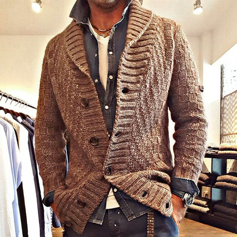 Abbigliamento maschile nuovo uomo autunno e inverno manica lunga maglione spesso maglione maglione colletto risvolto giacca uomo SY0015_voghion.com