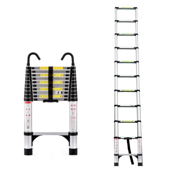 10.5ft (about 3.2m) Retractable Ladder, Multi-functional Foldable Ladder, With Hook, Aluminum Retractable Ladder, Suitable For Daily Use Of RV, Attic, Home, 330 Pounds_voghion.com