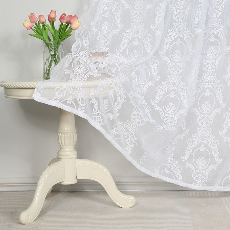 Nordic Sheer Voile Curtains – Embroidered Floral Window Scarf (Light Filtering, Semi-Sheer, Ready-to-Hang, Polyester White/Black)​_voghion.com