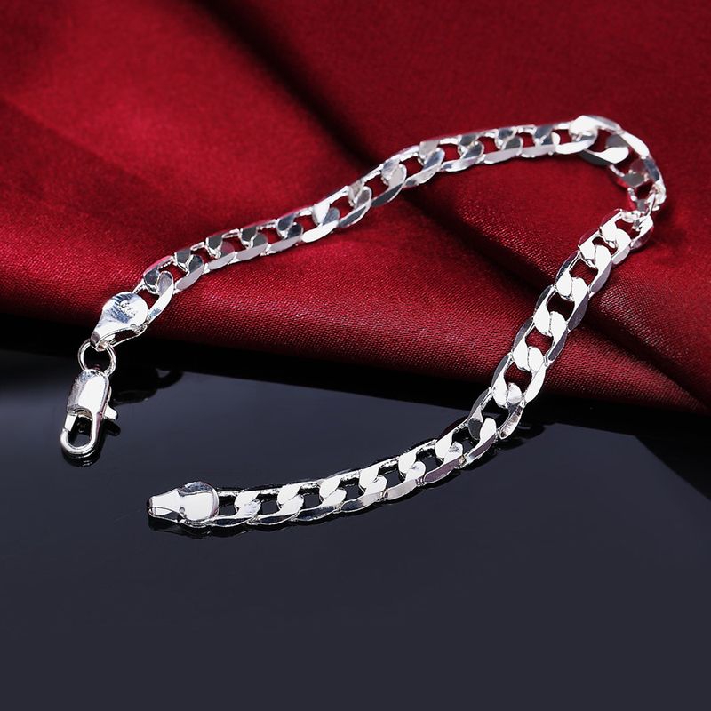 Bracciale a catena laterale geometrica classico in argento sterling pregiato da 6 mm per temperamento uomo donna moda regali per feste di matrimonio_voghion.com