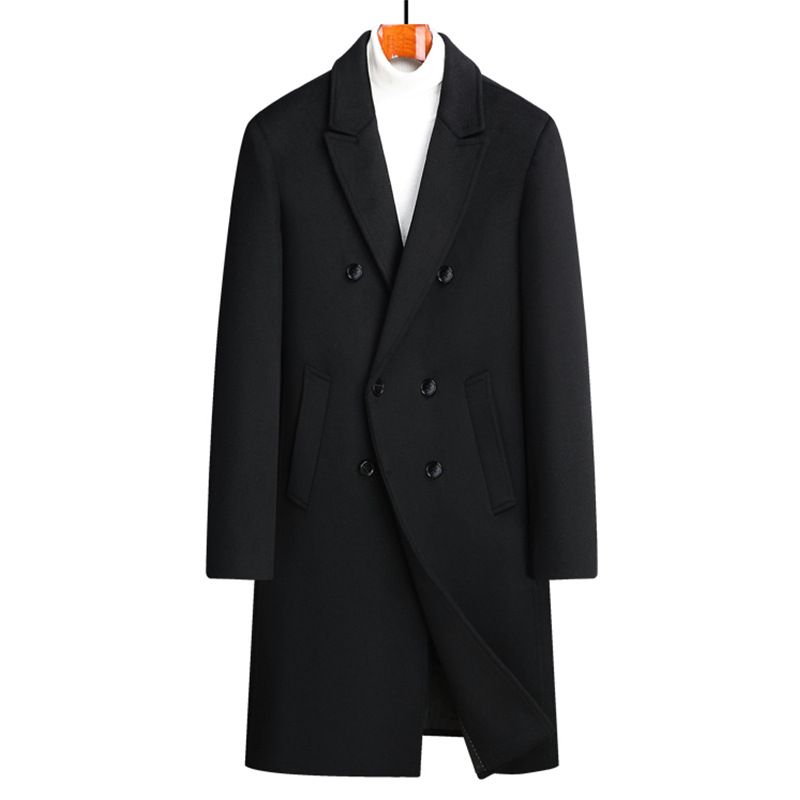 Ropa de hombre Otoño e invierno nuevo abrigo de lana de oveja abrigo de lana cruzado largo para hombre chaqueta de cuello de traje informal_voghion.com
