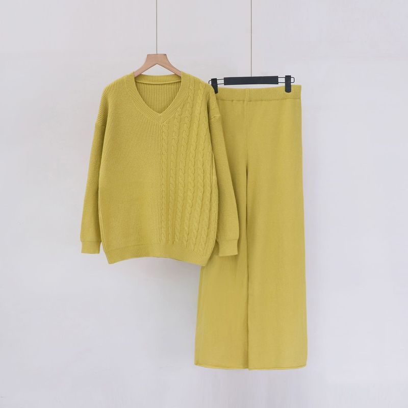 Irregular sweater for women autumn winter new loose and fashionable knitted wide leg pants two piece set trendy_voghion.com