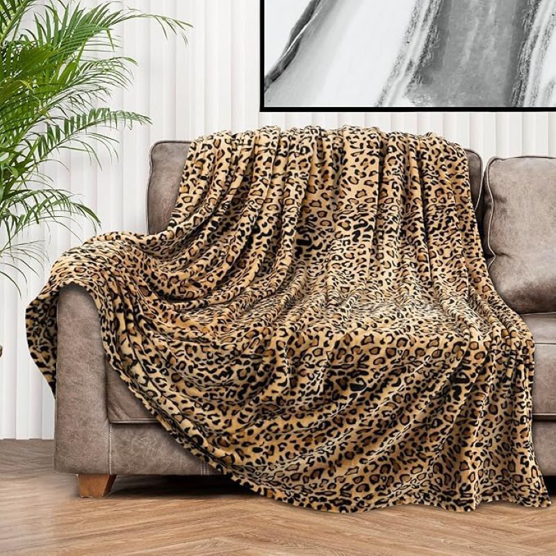 Printed Cover Soft Classic Leopard Print Flannel Blanket Special Skin Friendly_voghion.com