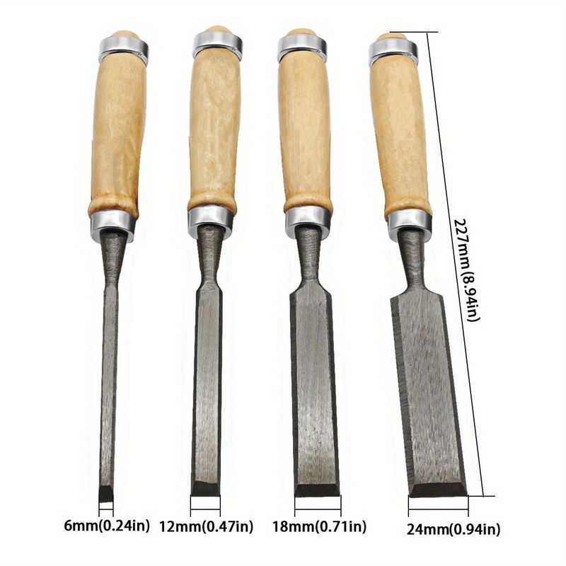 8/12/16/20mm 4 Pcs Wood Carving Chisels Set Professional for Woodworking with Ergonomic Wood Carving Tools DIY Auxiliary Tools_voghion.com