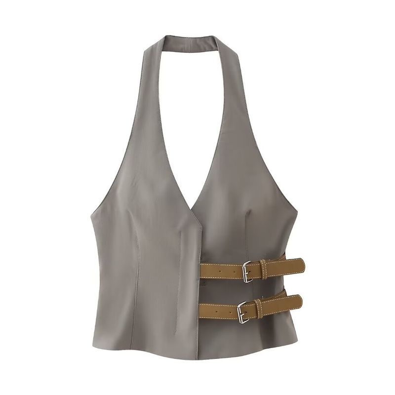 Neu Damen Trägertop mit Gürtel und Neckholderkragen_voghion.com