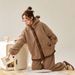 Herfst- en winterlamwollen thermische pyjama's voor dames, thermisch verdikt en losse loungewearset met capuchon_voghion.com