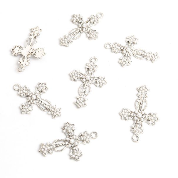 Pendentif croix en alliage de perles incrustées de style gothique, accessoires religieux pour bijoux à faire soi-même, bracelets, colliers, boucles d'oreilles, breloques_voghion.com