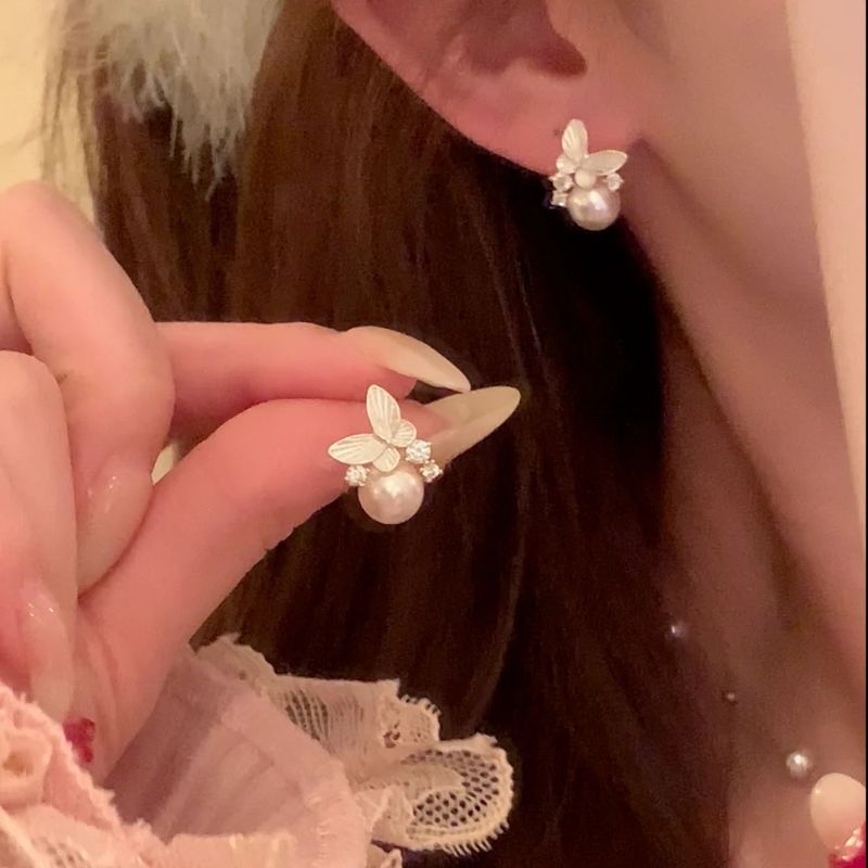 Fleur sans nom ~ Boucles d'oreilles papillon en diamant scintillant pour femme, nouveauté 2025, délicates et exquises_voghion.com