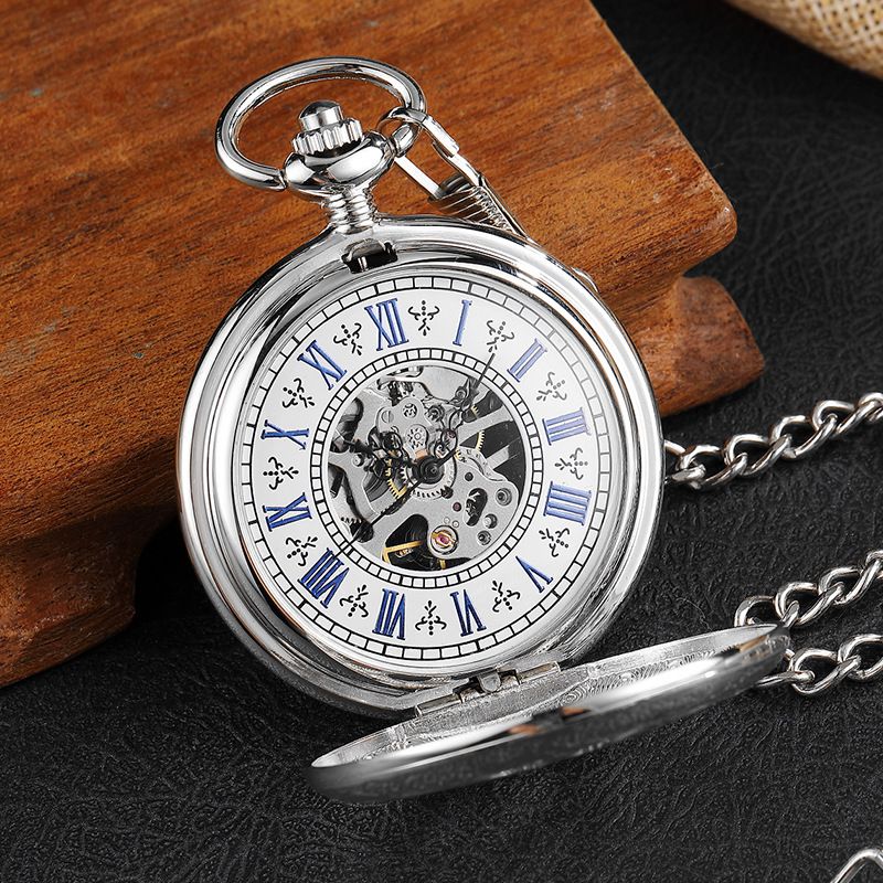 Classic Duplex Mechanical Parent Elder Special Roman Hollow Tourbillon Gift Antique Pocket Watch_voghion.com