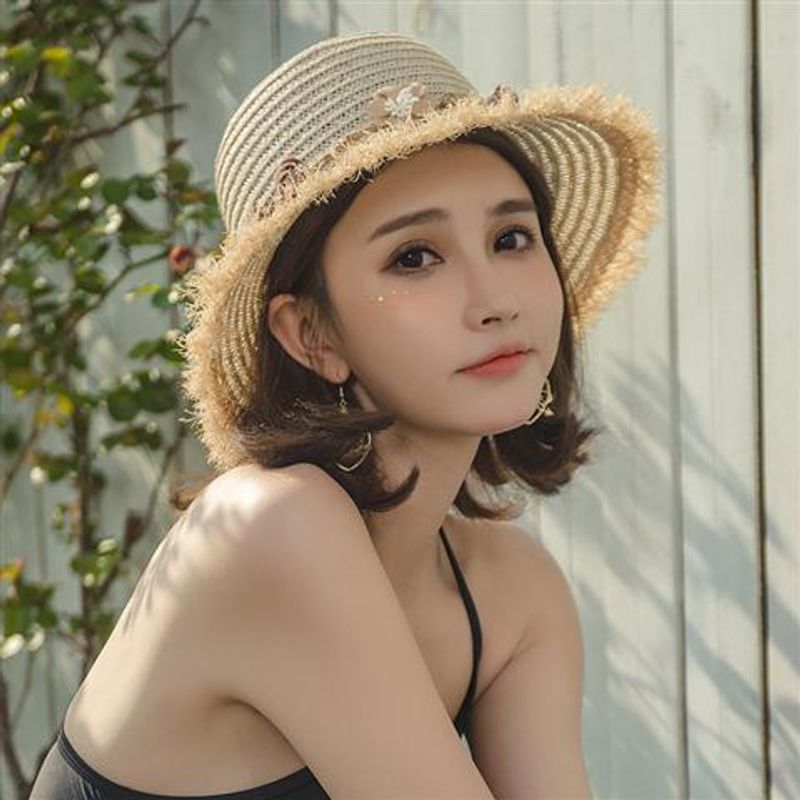 Cappello di paglia da donna, estivo, piccolo, fresco, da mare, estivo, versatile, cappello da sole, cappello da sole, cappello da spiaggia_voghion.com