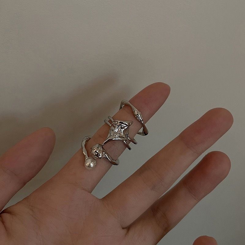 Bague irrégulière en perles douces et cool, ensemble de trois pièces tendance pour femmes, design de niche, sensation haut de gamme,_voghion.com