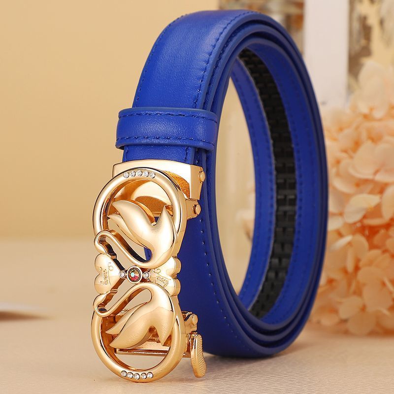 Fashion New Versatile Genuine Leather Women's Automatic Buckle Decoration Casual Jeans Belt No Punching_voghion.com