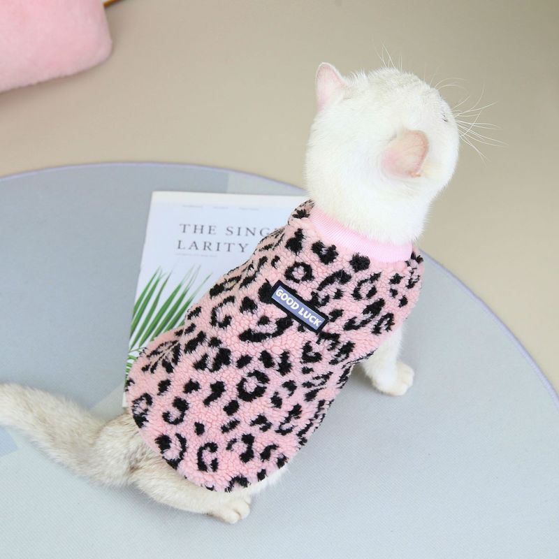 Høst/vinter Nye Blå katt Kjæledyrsklær Two Leg Coat 22 Leopardmønster bomullsvest_voghion.com