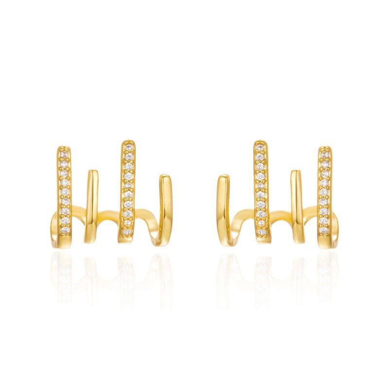 temperament multi layer vertical stripe geometric earrings four claw earrings with diamond earrings_voghion.com