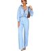 Women's Clothing New Fashion Cotton And Linen Solid Color Loose Long Sleeved Shirt Casual Suit Pants Two Piece Set_voghion.com