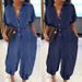 Women's Cross-border 2023 spring new solid color plus size casual short sleeve denim jumpsuit_voghion.com
