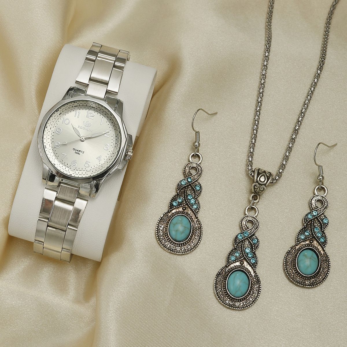 vendita calda retrò casual versatile cintura in acciaio legato da donna atmosferico con set di orologi da polso al quarzo con scala digitale_voghion.com