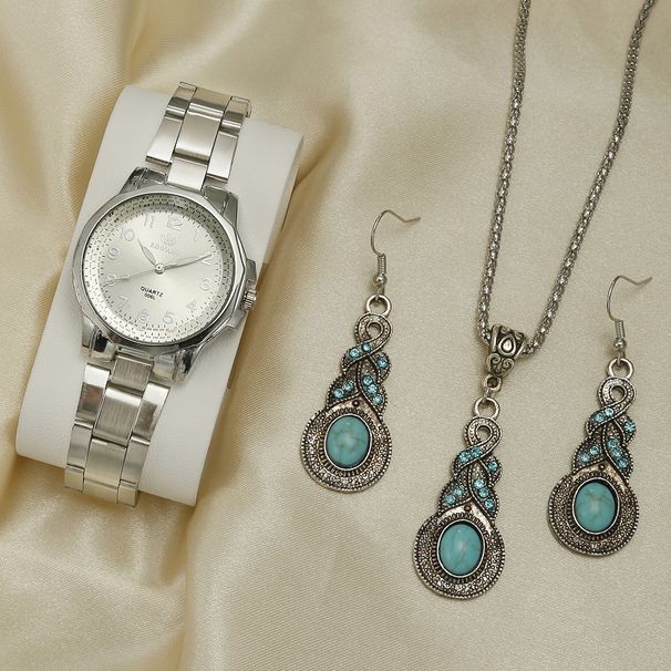 vendita calda retrò casual versatile cintura in acciaio legato da donna atmosferico con set di orologi da polso al quarzo con scala digitale_voghion.com